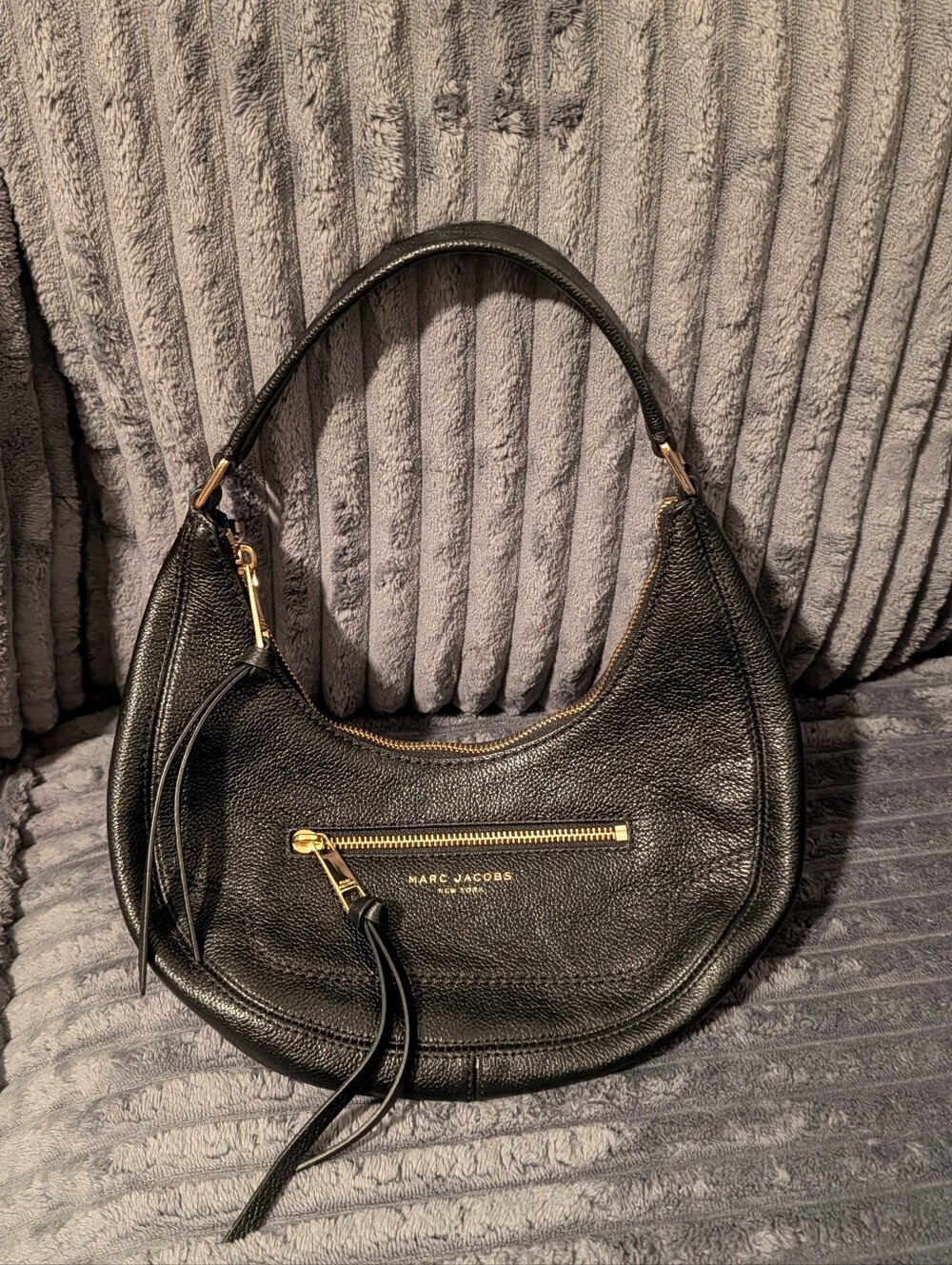 Marc Jacobs Black Pebbled Leather Crescent Hobo with Gold Hardware